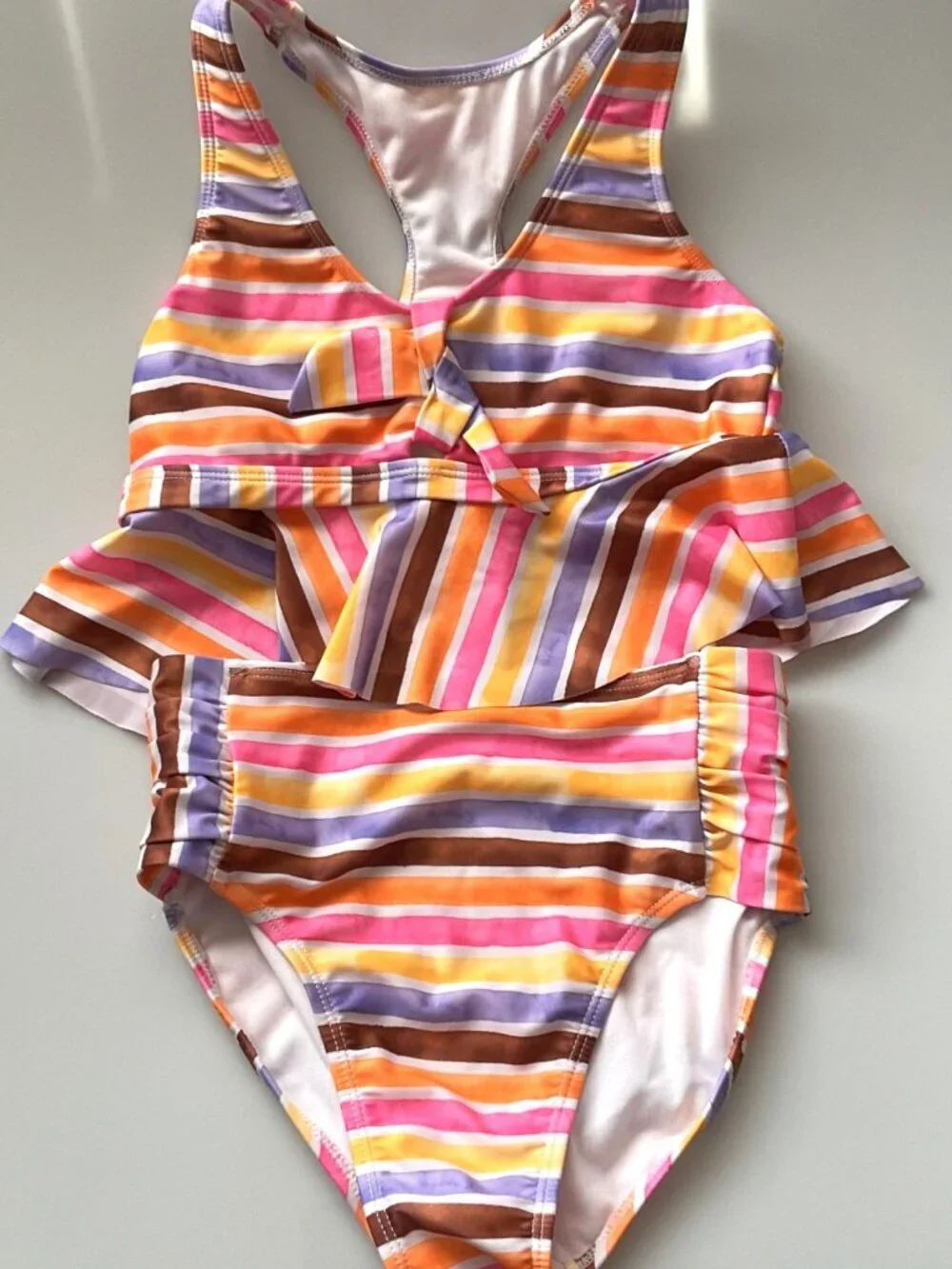 GIRLS STRIPED TANKINI SWIMMING SUIT 2 PC SET UPF 50+ L 10-12 LIKE NEW